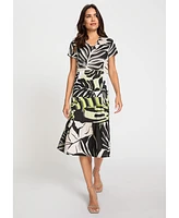 Olsen Women's Short Sleeve Abstract Palm Print Dress