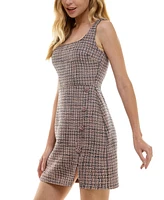 City Studios Juniors' Square-Neck Tweed Mini Dress