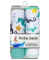 Buba Baby Boys and Girls 2 Pack Embroidered Hooded Bath Towel Wash Cloth Set