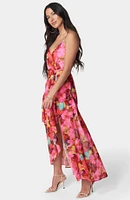 bebe Women's Printed Ruffle Wrap Dress,Pink,XXSmall