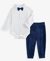 First Impressions Baby Boys Plaid Bodysuit & Velour Pants Set, Created for Macy's