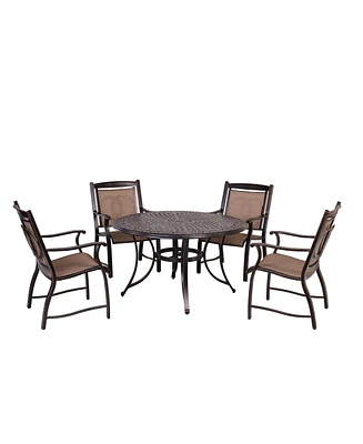 Mondawe 5-Piece Antique Bronze Cast Aluminum Round 28 in. H Outdoor Patio Dining Set and Umbrella Hole