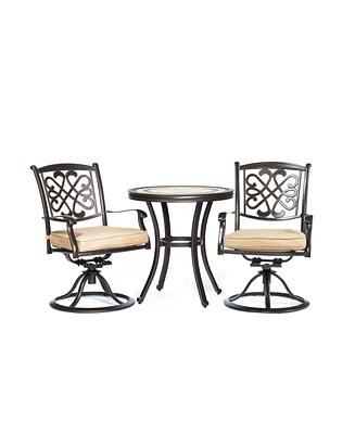 Mondawe 3-Piece Cast Aluminum Round 28 in. H Outdoor Bistro Set with Swivel Metal Chairs with Beige Cushion