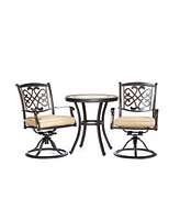 Mondawe 3-Piece Cast Aluminum Round 28 in. H Outdoor Bistro Set with Swivel Metal Chairs with Beige Cushion