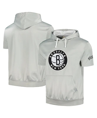 Fanatics Men's Silver/White Brooklyn Nets Short Sleeve Pullover Hoodie