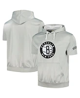 Fanatics Men's Silver/White Brooklyn Nets Short Sleeve Pullover Hoodie