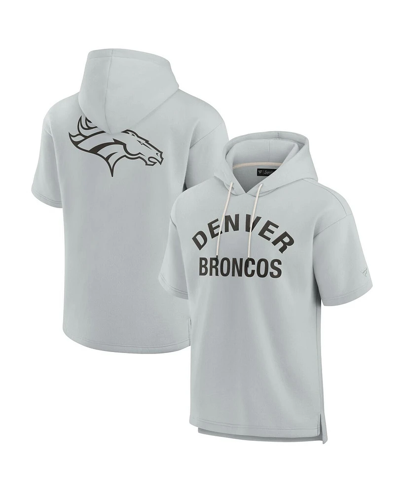 Fanatics Signature Men's and Women's Gray Denver Broncos Elements Super Soft Fleece Short Sleeve Pullover Hoodie