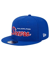 New Era Men's Royal Philadelphia 76ers Evergreen Script Side Patch 9FIFTY Snapback Hat