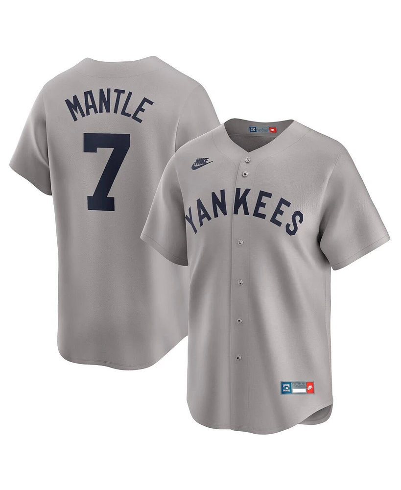 Nike Men's Mickey Mantle Gray New York Yankees Throwback Cooperstown Collection Limited Jersey