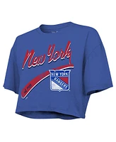 Majestic Threads Women's Mika Zibanejad Royal New York Rangers Behind the Net Boxy Name Number Cropped T-Shirt