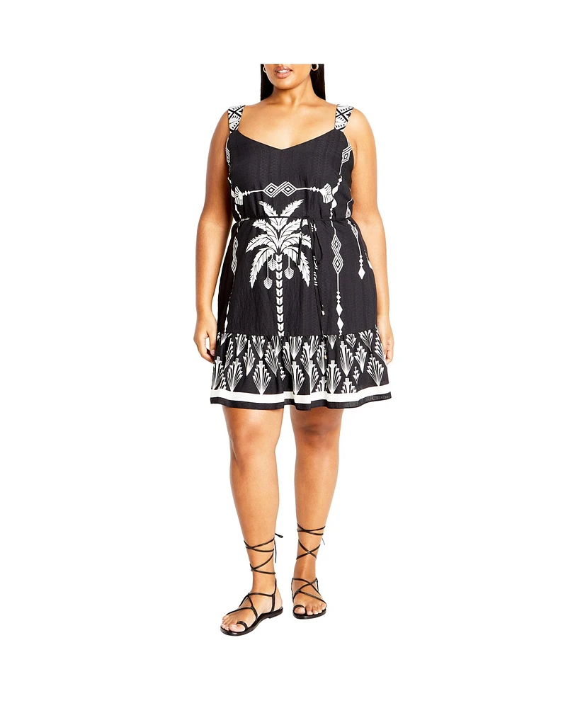 City Chic Plus Peta Border Print Dress