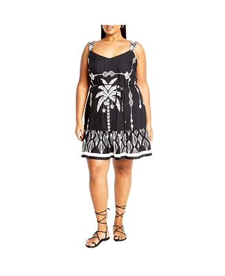 City Chic Plus Peta Border Print Dress