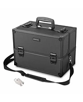 Byootique 14"x8"x10" Lockable Abs Aluminum Cosmetic Makeup Case Box Train Black