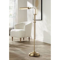 Culver Traditional Farmhouse Pharmacy Floor Lamp Standing Led Adjustable Height Plated 57" Tall Aged Brass Metal Shade Pole Light for Living Room