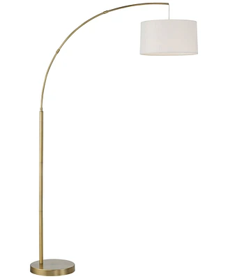 360 Lighting Cora Mid Century Modern Arc Lamps Floor Standing with Usb Charging Port 72" Tall Brass Metal White Linen Fabric Drum Shade for Living Roo
