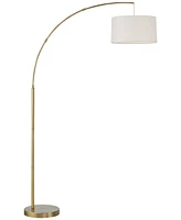 360 Lighting Cora Mid Century Modern Arc Lamps Floor Standing with Usb Charging Port 72" Tall Brass Metal White Linen Fabric Drum Shade for Living Roo