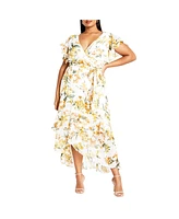 City Chic Plus Flirty Tier Print Maxi Dress