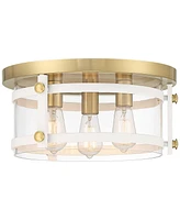 Franklin Iron Works Davis Modern Industrial Ceiling Light Flush-Mount Fixture 15.5" Wide Gold White 3-Light Led Clear Glass Shade for Bedroom Kitchen