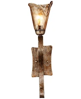 Franklin Iron Works Amber Scroll Rustic Wall Sconce Lighting Golden Bronze Metal Hardwired 23 1/2" High Fixture Amber Art Glass Decor for Bedroom Bath