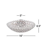 Possini Euro Design Geneva Luxury Close To Ceiling Light Flush Mount Fixture 16" Wide Chrome Clear Crystal Glass Beads Bowl Shade for Bedroom Hallway