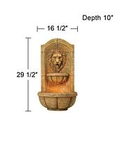 Lion Head Roman Outdoor Wall Water Fountain 29 1/2" High with Led Light 2 Tiered Decor for Garden Patio Backyard Deck Home Lawn Porch House Relaxation