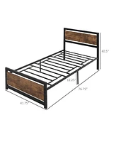 Homcom Single Platform Bed Frame with Headboard & Footboard, Strong Metal Slat Support Solid Bedstead Base w/ Underbed Storage Space, No Box Spring Ne