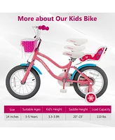Gymax Inches Kids Bicycle w/ Doll Chair & Basket Kids Bike w/ Training Wheels Pink