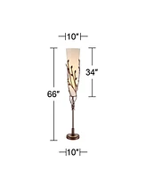 Franklin Iron Works Folia Industrial Rustic Modern Floor Lamp Standing 66" Tall Oil Rubbed Bronze Vine Metal Tapering Linen Cone Shade for Living Room