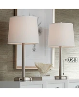 360 Lighting Camile Modern Table Lamps 25" High Set of 2 with Hotel Style Usb Charging Port Brushed Nickel Off White Drum Shade for Living Room Desk B
