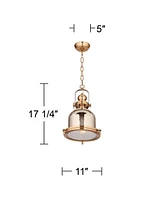 Possini Euro Design Elida Antique Brass Mini Pendant Lighting 11" Wide Modern Chrome Glass Bell Jar Shade Fixture for Dining Room Living House Foyer K