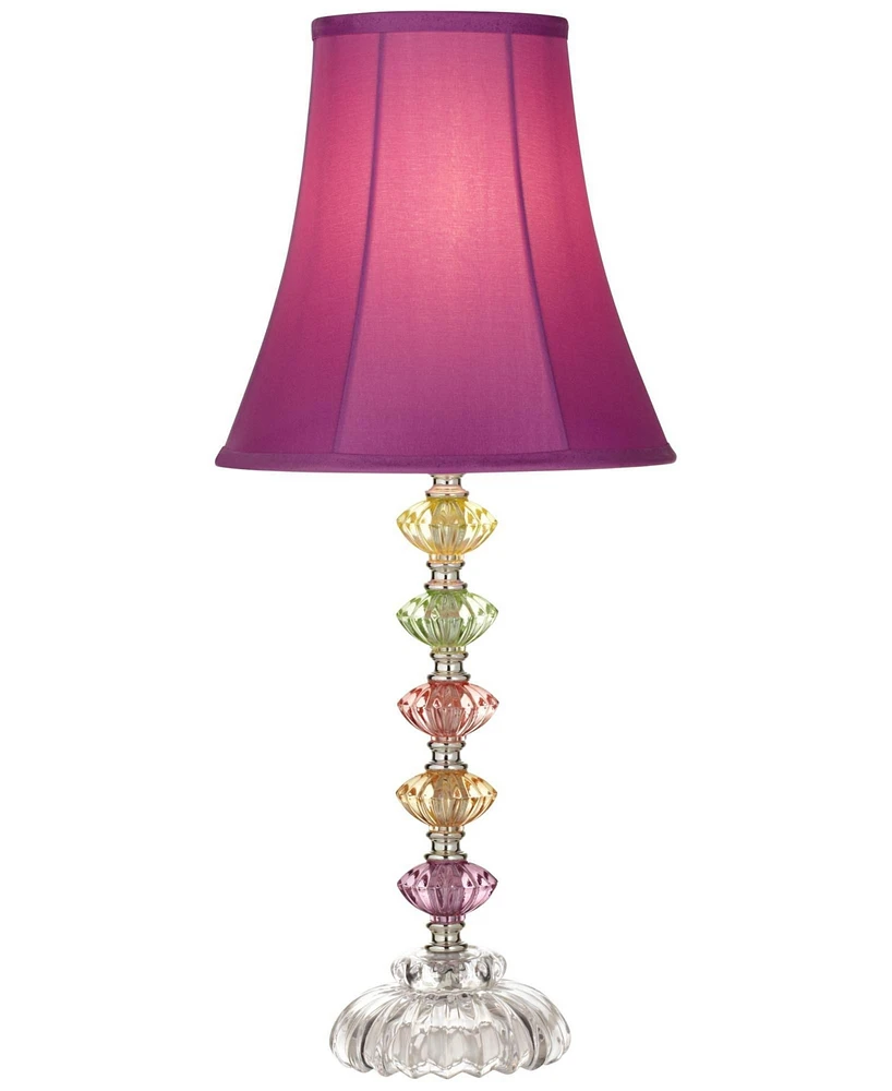 360 Lighting Bohemian Traditional Chic Style Accent Table Lamp 21" High Multi Colored Stacked Glass Pink Orchid Bell Shade Decor for Kids Girls Living