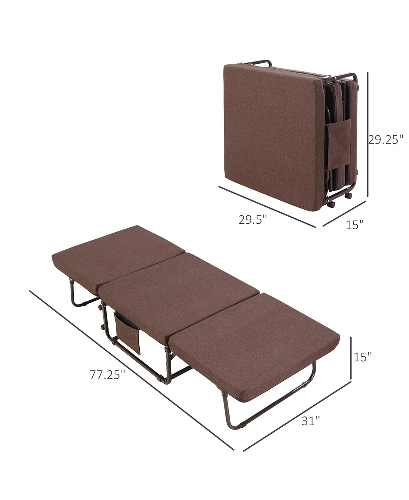 Homcom Folding Bed with Mattress & Wheels, Adjustable Backrest, Coffee