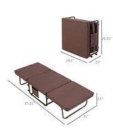 Homcom Folding Bed with Mattress & Wheels, Adjustable Backrest, Coffee