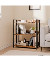 Costway 3-Tier Industrial Metal Frame Corner Bookcase with Adjustable Shelves Rustic