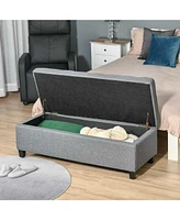 Homcom Storage Ottoman Bench with Linen Fabric Upholstery