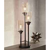Franklin Iron Works Libby Modern Industrial Rustic Farmhouse Table Lamp 30" Tall Full Size Bronze Metal 3-Light Led Amber Seeded Cylinder Glass for Li