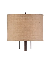 Possini Euro Design Garth Modern Industrial Standing Floor Lamp 63 1/2" Tall Oil Rubbed Bronze Brown Metal Burlap Fabric Drum Shade Decor for Living R
