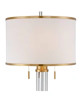 Possini Euro Design Cadence Modern Luxe Art Deco Floor Lamp Standing 62" Tall Satin Brass Gold Metal Crystal Glass Column Linen Drum Shade Decor for L