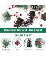 Yescom Christmas Garland with Lights,7.8Ft Battery Operated 20 Pcs Led String Lights with Pine Cone