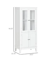 Kleankin Bathroom Floor Cabinet with 2 Storage Cabinets, Tempered Glass Door, Freestanding Linen Tower with Adjustable Shelves for Living Room, White