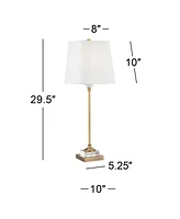Regency Hill Julia Traditional Glam Luxury Style Buffet Table Lamp with Table Top Dimmer 29.5" Tall Skinny Gold Brass Crystal Glass White Fabric Squar