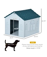 PawHut Plastic Dog House, Water Resistant Puppy Shelter Indoor Outdoor with Door, Easy to Assemble, for Medium and Small Dogs, Blue