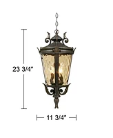 John Timberland Casa Marseille European Outdoor Ceiling Light Hanging Bronze Scroll 23 3/4" Hammered Glass Damp Rated for Exterior House Porch Patio O