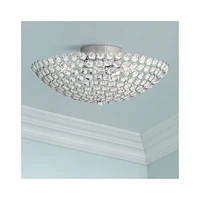 Possini Euro Design Geneva Luxury Close To Ceiling Light Semi Flush Mount Fixture 12" Wide Chrome Silver Crystal Glass Beads Bowl Shade for Bedroom Ha