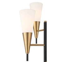 Possini Euro Design Quatro Mid Century Modern Tree Floor Lamp 71" Tall Black Warm Gold Metal 4-Light Frosted Glass Cone Shades Decor for Living Room R