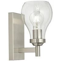 Possini Euro Design Danvers Modern Wall Sconce Lighting Brushed Nickel Silver Hardwired 8" High Fixture Clear Glass Globe Shade for Bedroom Bathroom B