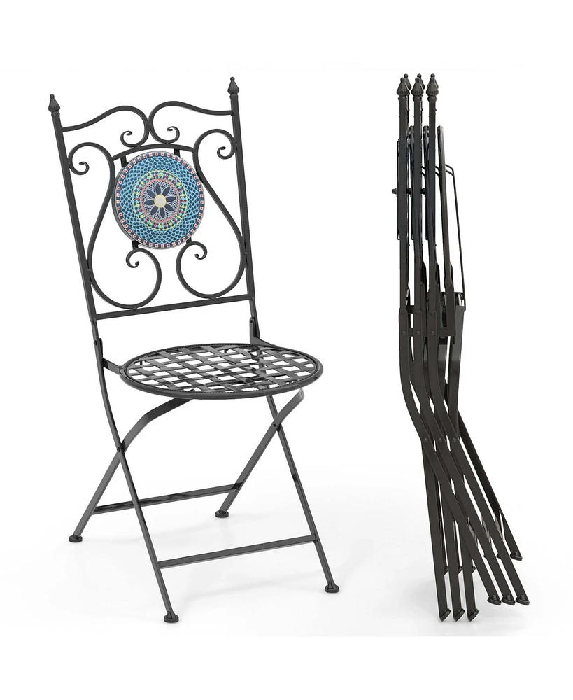 Costway Set of Mosaic Chairs for Patio with Decorative Backrest Heavy-Duty Frame