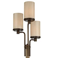 Franklin Iron Works Astoria Rustic Farmhouse Industrial Standing Floor Lamp Tree 3-Light 71" Tall Bronze Faux Wood Faux Tea Alabaster Glass for Living