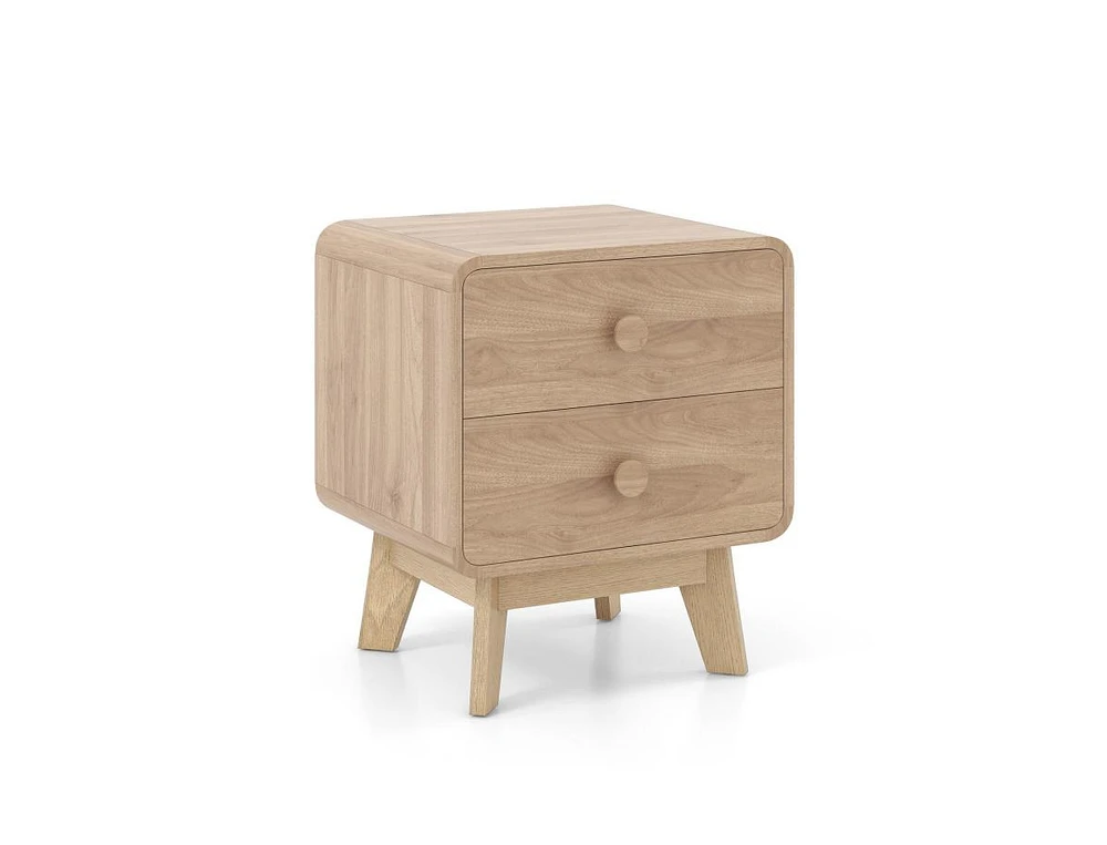 Slickblue Nightstand with 2 Drawers Solid Rubber Wood Legs