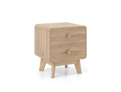 Slickblue Nightstand with 2 Drawers Solid Rubber Wood Legs